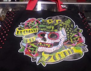 Large tote sugar skull tote super vibrant color